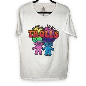 DreamWorks Good Luck Trolls White Crew Neck Short Sleeve Graphic T Shirt Large
